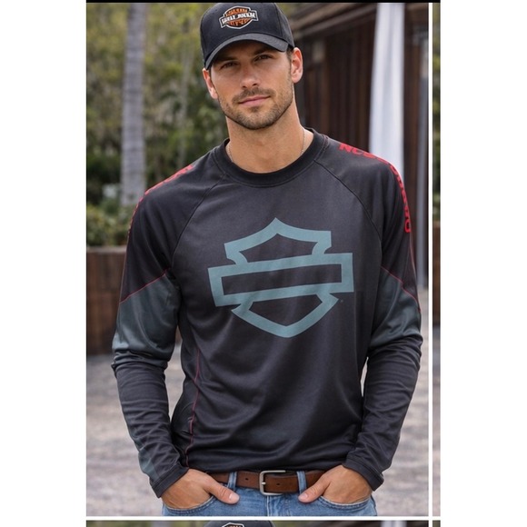 Harley-Davidson Other - Harley Davidson Men Long Sleeve Black Gray  Logo‎ Motorcycle Riding Rash guard